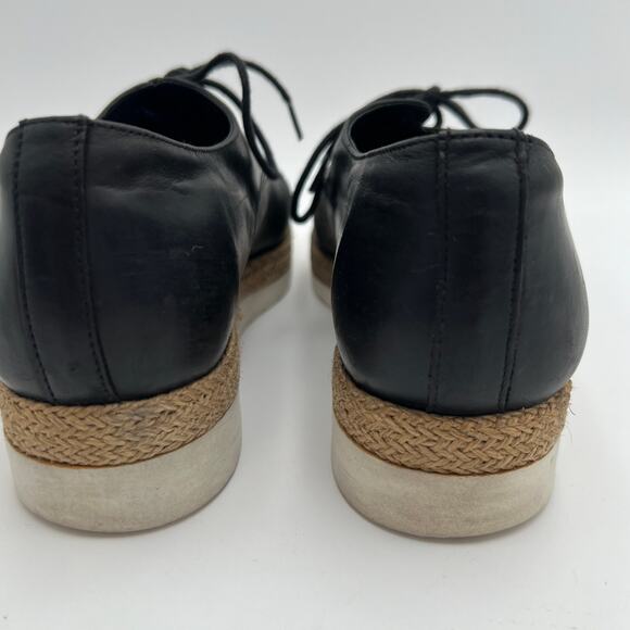 Minelli Lace Up Espidrille Sneaker Oxford EU 39 US 8.5 Black Leather Derby Shoes - Picture 3 of 8